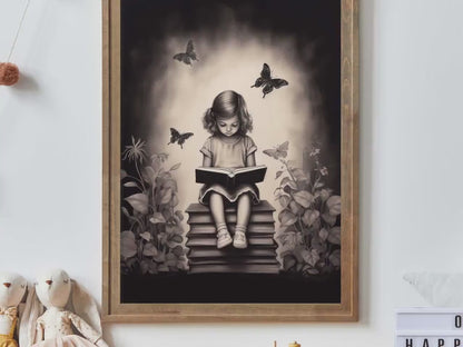 Reading Book Wall Art – Whimsical Girls Room Decor