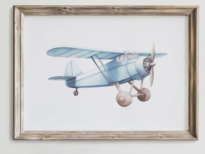 Blue Airplane Wall Art – Transportation Boys Room Print