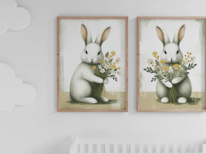 Bunny Wall Art – Animal Nursery Print for Girls • Set of 2
