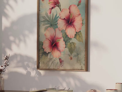Pink Hibiscus Wall Art – Floral Girls Room Decor