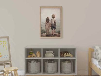 Brother and Sister Adventure Print – Sibling Kids Room Wall Art