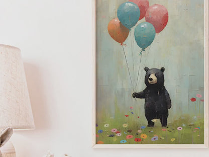 Black Bear Wall Art – Woodland Nursery Print