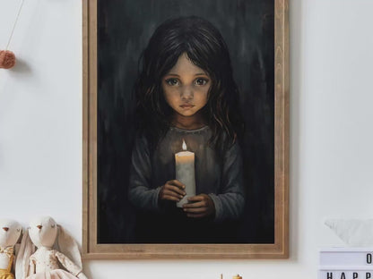 Candlelight Girl Print – Vintage Nursery Wall Art for Kids