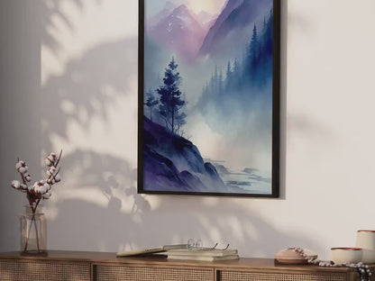 Watercolor Mountain Wall Art – Nature Living Room Print