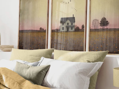 White Country House Wall Art – Rural Girls Room Print • Set of 3