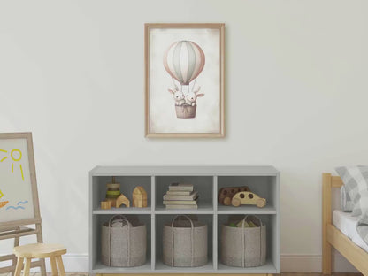 Hot Air Balloon Wall Art – Animal Nursery Print for Kids