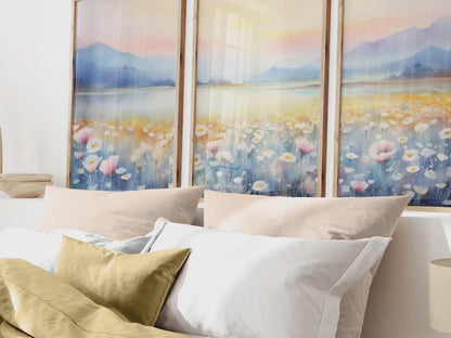 Wildflower Meadow Print – Nature Living Room Wall Decor • Set of 3