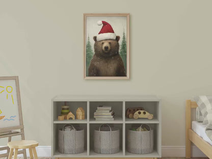 Bear Christmas Wall Art – Forest Animal Nursery Print