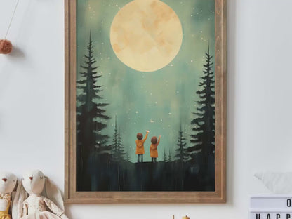 Stargazing Adventure Wall Art – Forest Kids Room Print