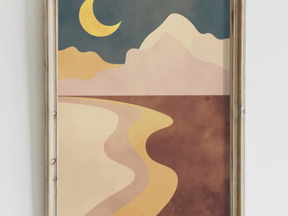 Moon Desert Landscape Wall Art – Boho Living Room Print