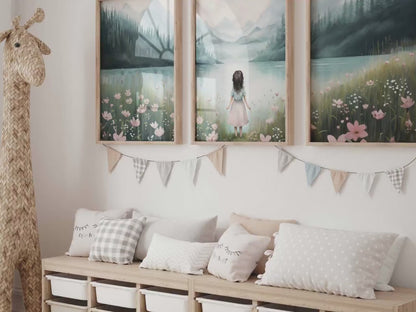 Vintage Girl Wall Art – Floral Nursery Print • Set of 3