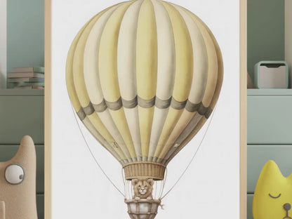 Lion Hot Air Balloon Wall Art – Safari Boys Room Print