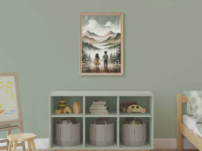 Brother and Sister Wall Art – Sibling Adventure Nursery Print