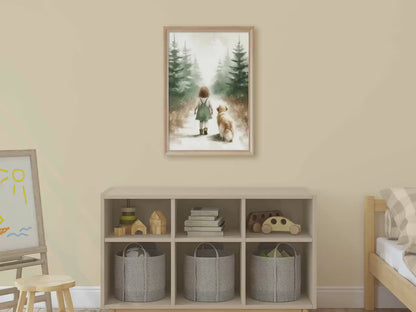 Golden Retriever Forest Walk Wall Art – Animal Nursery Print