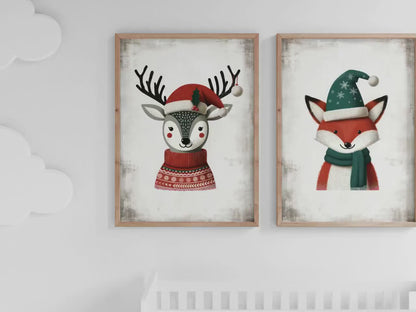 Deer and Fox Wall Art – Animal Nursery Print • Set of 2