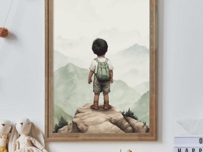 Black-Haired Boy Wall Art – Adventure Kids Room Decor