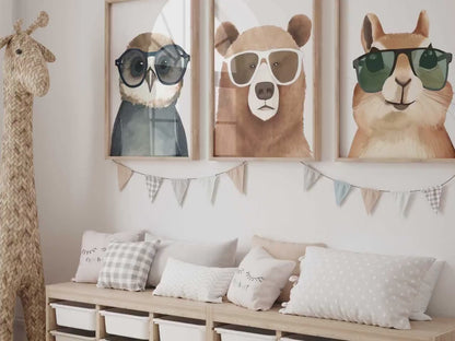 Bear Wall Art – Animal Kids Room Print • Set of 3