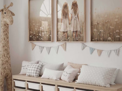 Twin Sister Wall Art – Sibling Girls Room Print • Set of 3