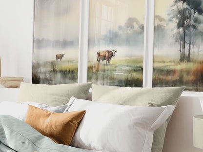 Cows Watercolor Wall Art – Animal Living Room Print • Set of 3