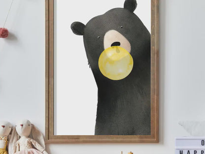 Black Bear Wall Art – Animal Nursery Print