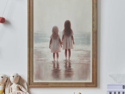 Two Sisters Beach Print – Siblings Girls Room Wall Decor