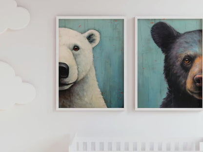 Polar Bear Wall Art – Animal Nursery Print for Kids • Set of 2