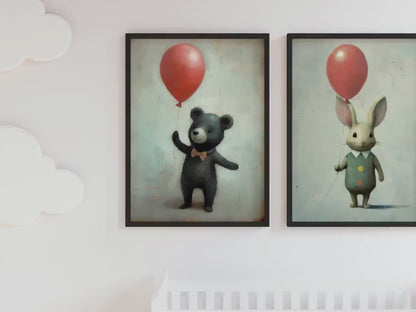 Bunny and Bear Wall Art – Woodland Nursery Print