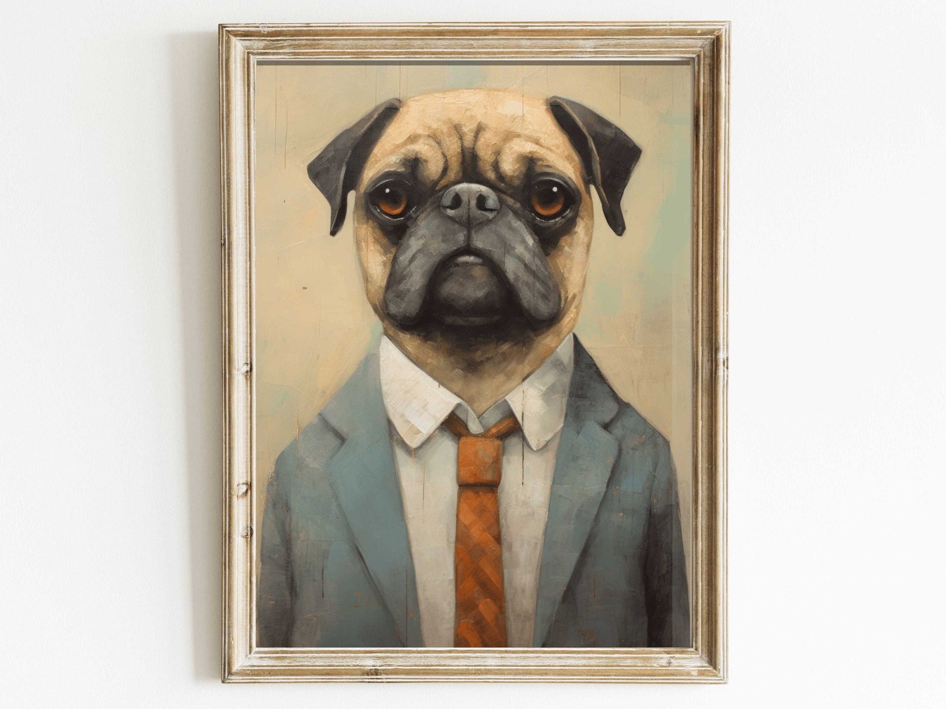Pug Wall Art, Dapper Dog in Suit, Funny Home Decor - WildfieldPrints
