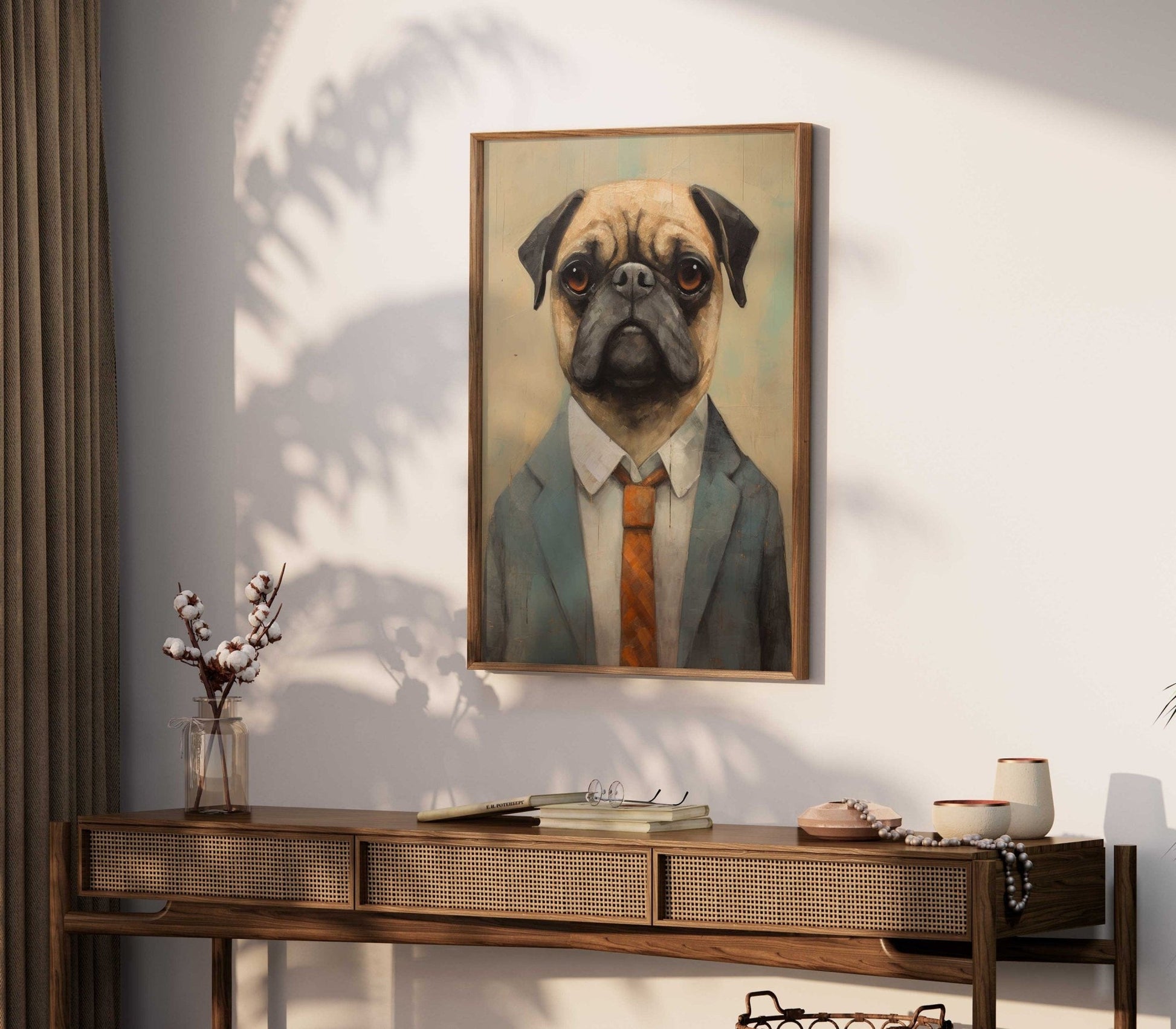 Pug Wall Art, Dapper Dog in Suit, Funny Home Decor - WildfieldPrints