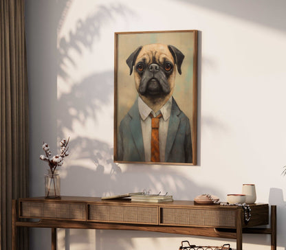 Pug Wall Art, Dapper Dog in Suit, Funny Home Decor - WildfieldPrints