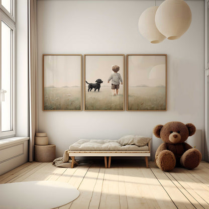 Puppy Nursery Print, Black Labrador Art, Boy & Dog Decor - WildfieldPrints