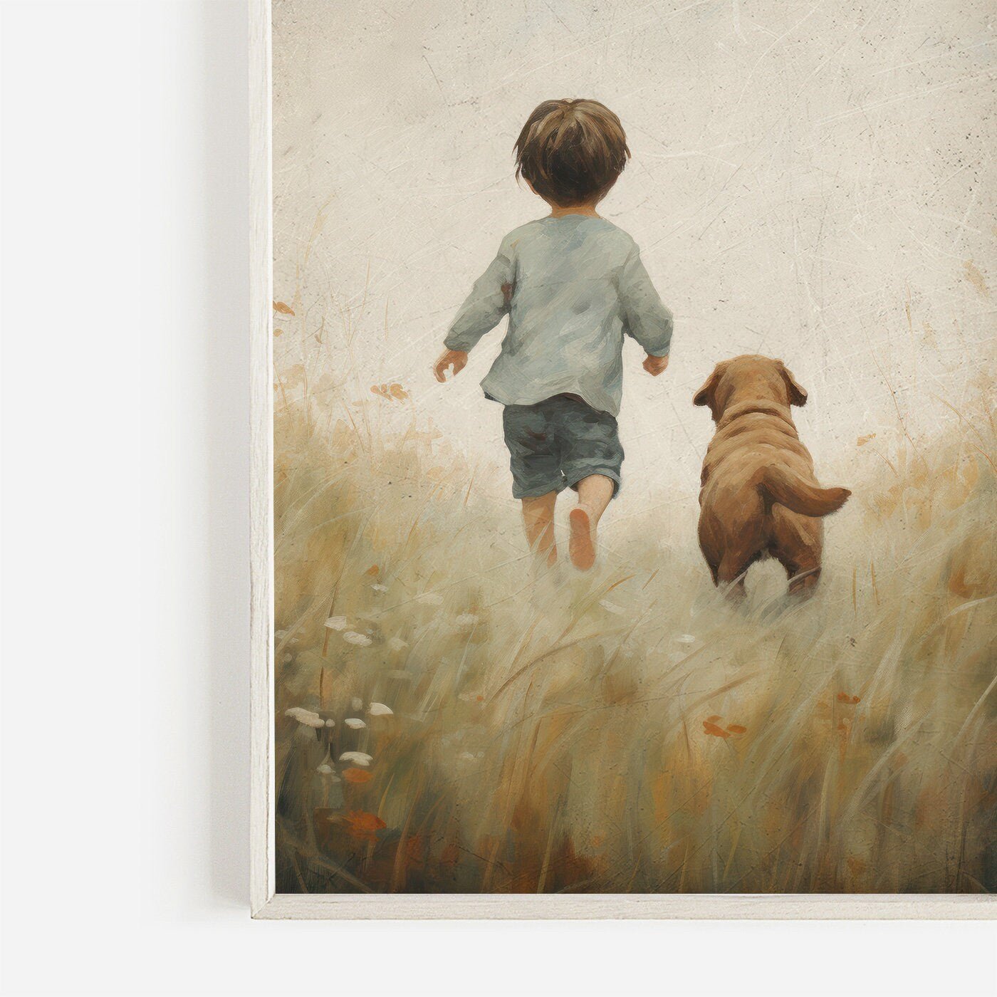 Puppy Nursery Print, Boy and Dog Art, Vintage Wall Decor for Kids - WildfieldPrints