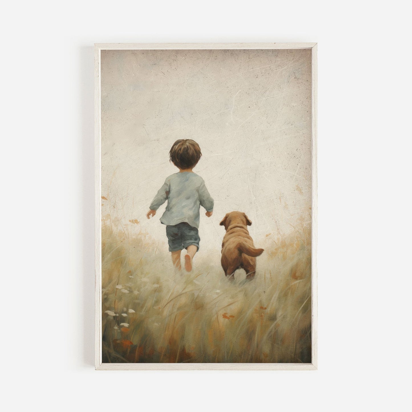 Puppy Nursery Print, Boy and Dog Art, Vintage Wall Decor for Kids - WildfieldPrints