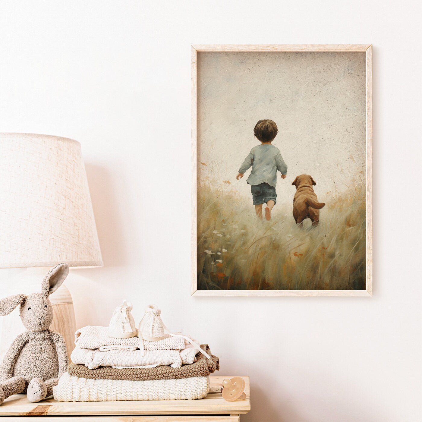 Puppy Nursery Print, Boy and Dog Art, Vintage Wall Decor for Kids - WildfieldPrints