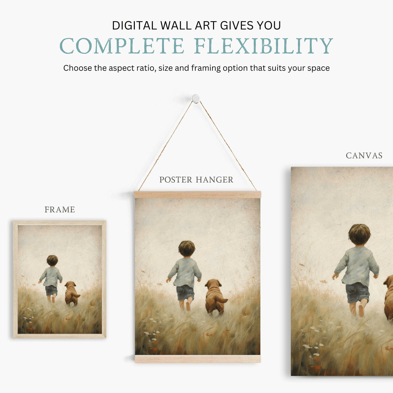 Boy and Puppy Print – Animal Boys Room Wall Art