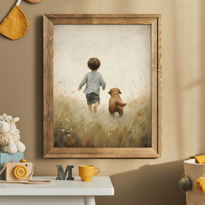Puppy Nursery Print, Boy and Dog Art, Vintage Wall Decor for Kids - WildfieldPrints