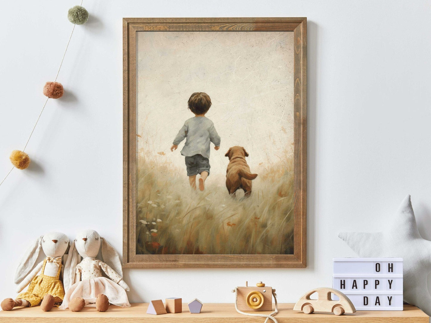 Puppy Nursery Print, Boy and Dog Art, Vintage Wall Decor for Kids - WildfieldPrints