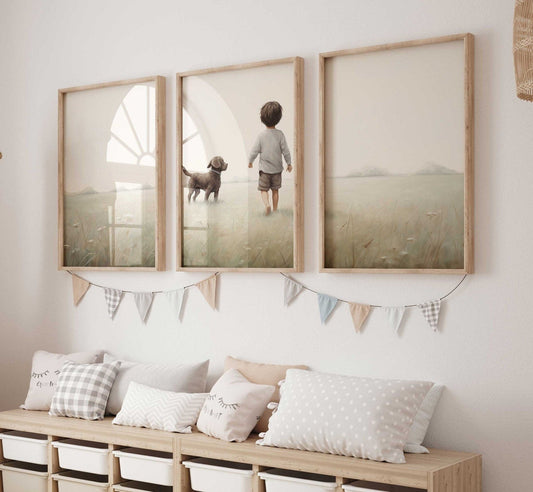 Puppy Nursery Print, Boys Room Decor, Rustic Kids Wall Art - WildfieldPrints