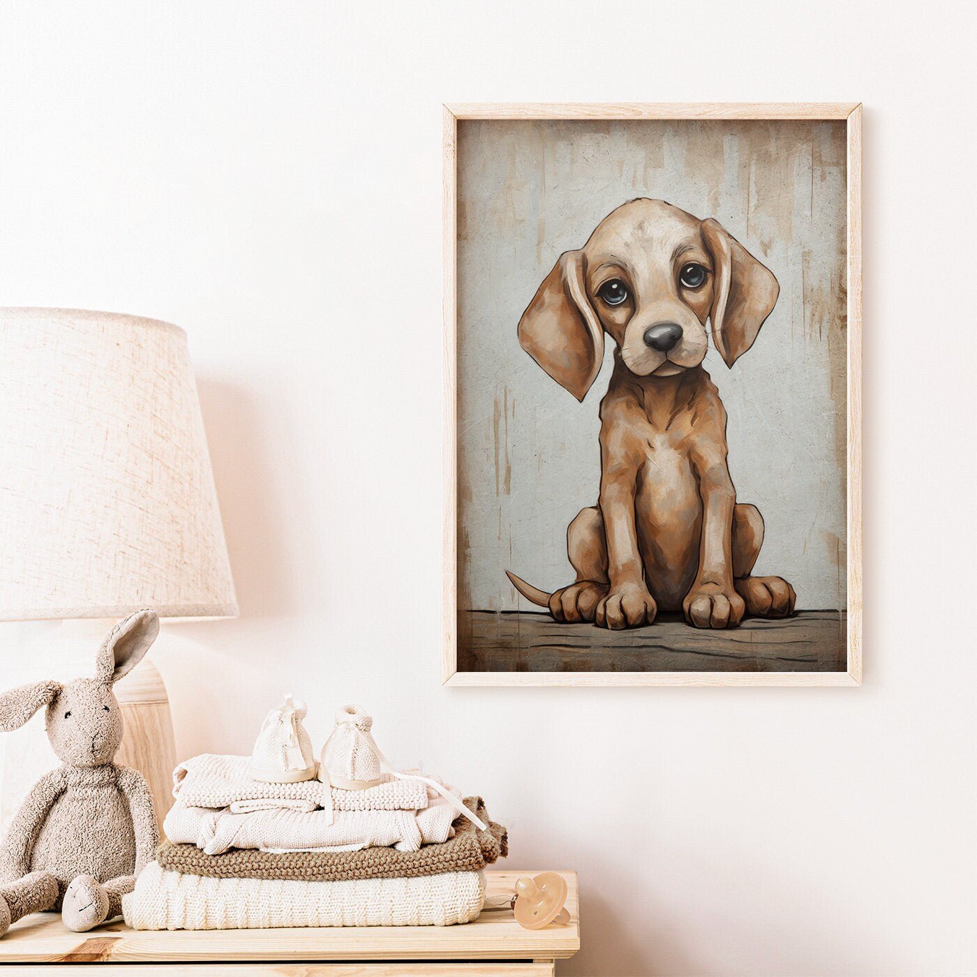 Puppy Nursery Print, Cute Vintage Dog Wall Art, Kids Room Decor - WildfieldPrints