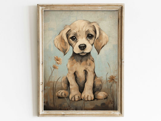 Puppy Nursery Print, Cute Vintage Dog Wall Art, Kids Room Decor - WildfieldPrints