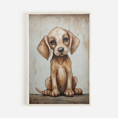 Puppy Nursery Print, Cute Vintage Dog Wall Art, Kids Room Decor - WildfieldPrints