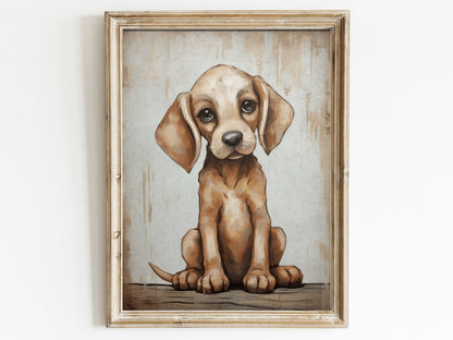 Puppy Nursery Print, Cute Vintage Dog Wall Art, Kids Room Decor - WildfieldPrints
