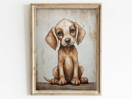 Puppy Nursery Print, Cute Vintage Dog Wall Art, Kids Room Decor - WildfieldPrints