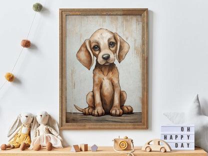 Puppy Nursery Print, Cute Vintage Dog Wall Art, Kids Room Decor - WildfieldPrints