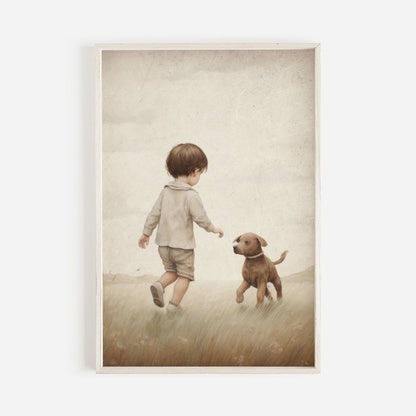 Puppy Nursery Print, Vintage Boy's Room Decor, Adorable Canine Art - WildfieldPrints