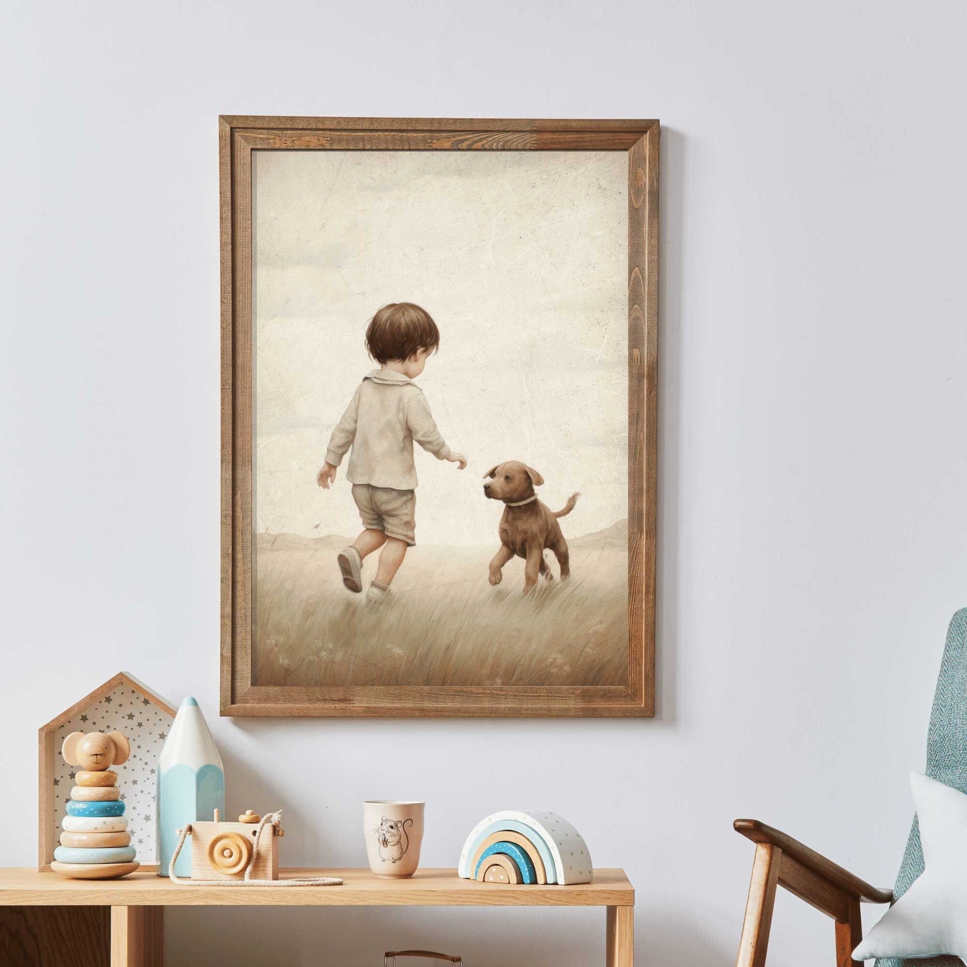 Puppy Nursery Print, Vintage Boy's Room Decor, Adorable Canine Art - WildfieldPrints