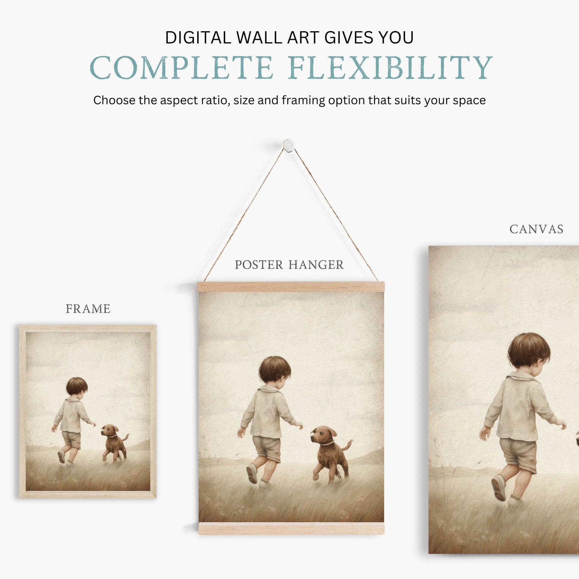 Puppy Nursery Print, Vintage Boy's Room Decor, Adorable Canine Art - WildfieldPrints