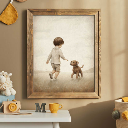 Puppy Nursery Print, Vintage Boy's Room Decor, Adorable Canine Art - WildfieldPrints