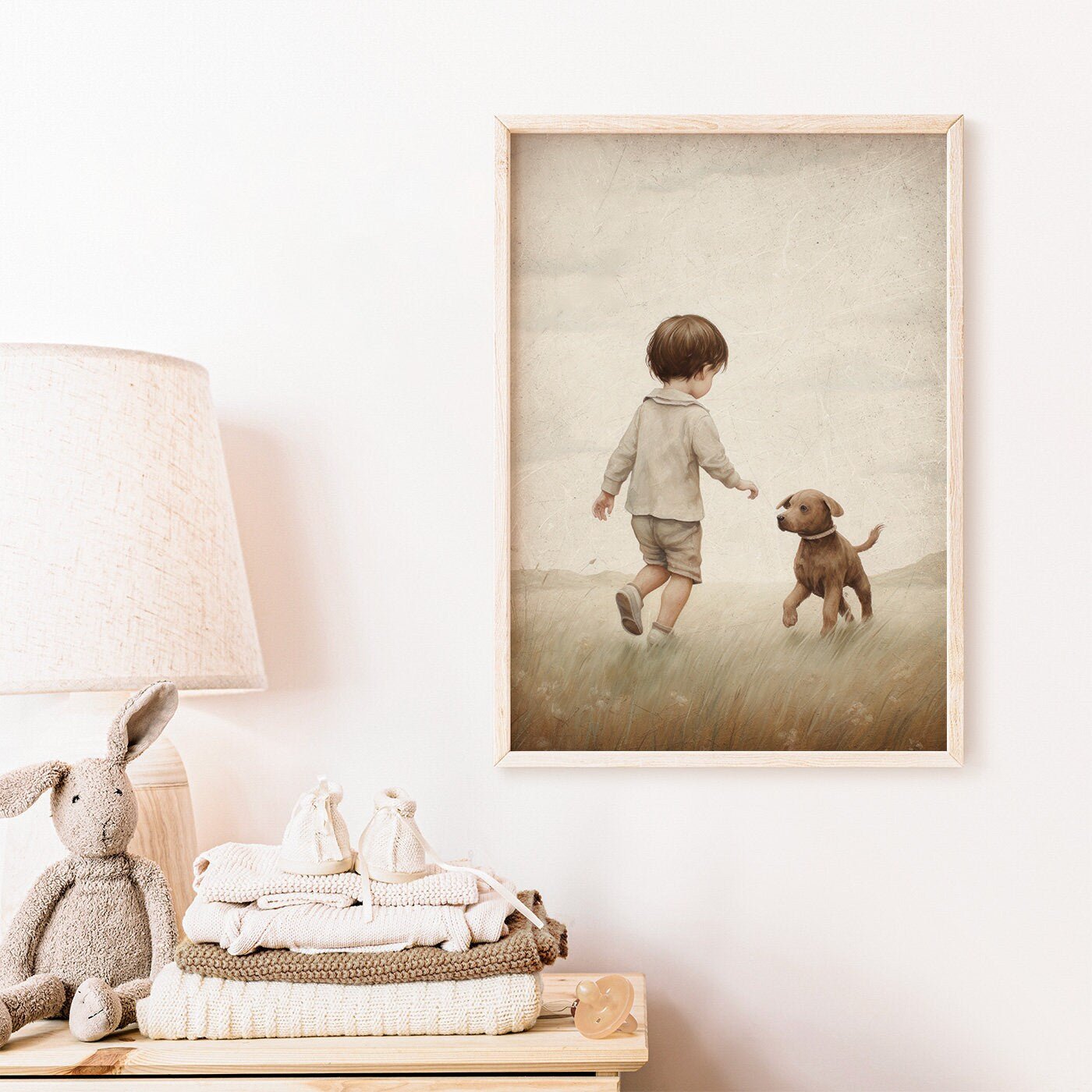 Puppy Nursery Print, Vintage Boy's Room Decor, Adorable Canine Art - WildfieldPrints