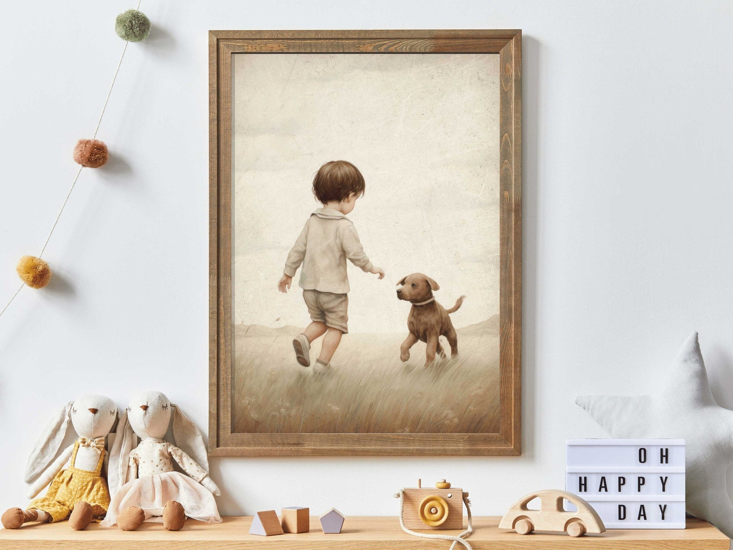 Puppy Nursery Print, Vintage Boy's Room Decor, Adorable Canine Art - WildfieldPrints